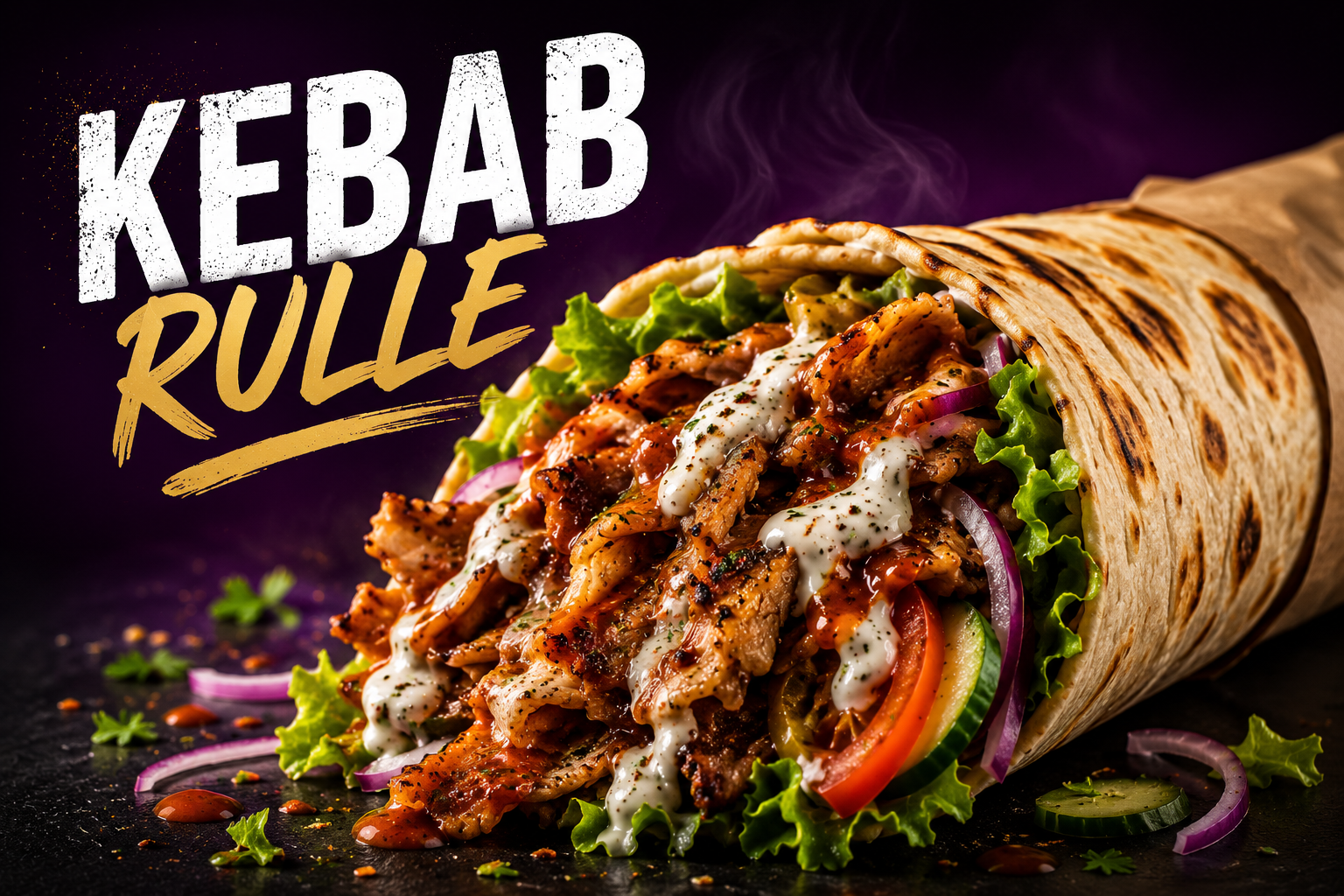 Kebabrulle med kyckling, sallad och sås